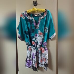 Floral Women's Blouse in Teal and Purple